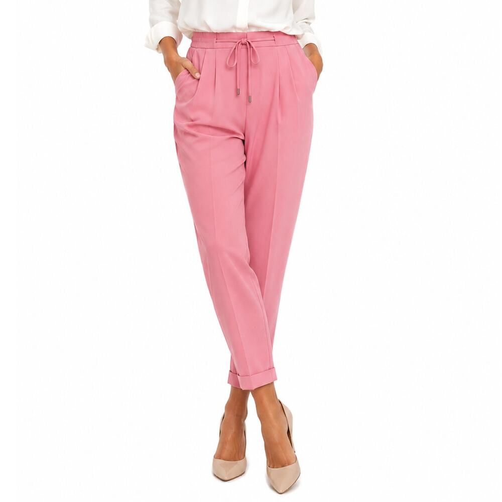 Zara Basic Pink Tapered Pull-On Pants XL Elastic Waist Drawstring Work Career
